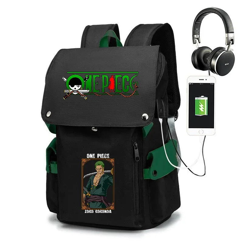 sac à dos d'école imprimé one piece zoro, sac à dos décontracté de grande capacité, sac de voyage pour enfants et adolescents