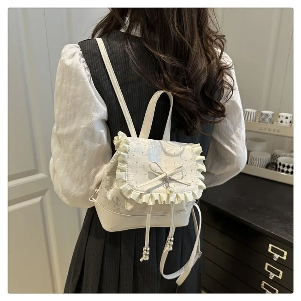 sac à dos mini léger à pois avec nœud papillon et dentelle tendance pour femme