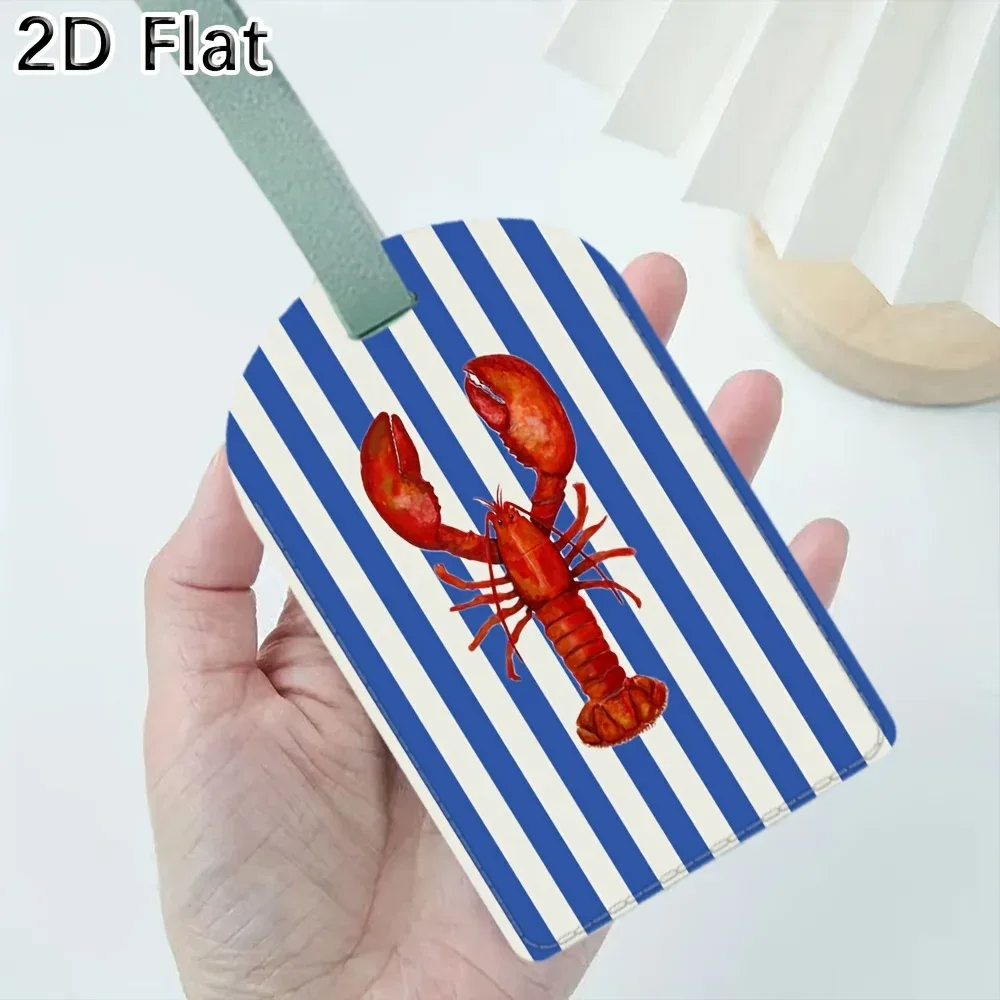 Étiquette de bagage à motif homard avec rayures bleues et blanches, étiquette d'identification pour valise de voyage, accessoire pour sacs à bagages