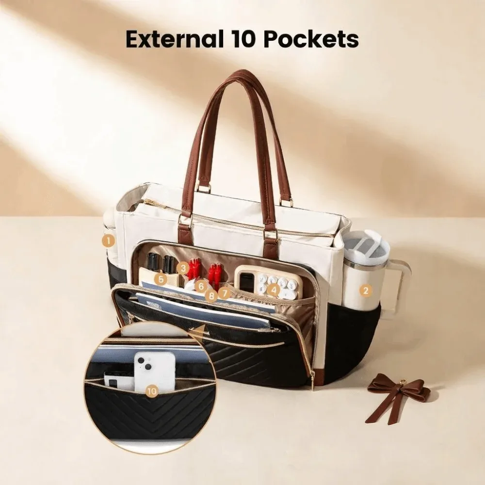 sac isotherme élégant grande capacité avec porte-gobelet, design 3-en-1, sacoche pour ordinateur portable, sac décontracté élégant et durable pour le travail