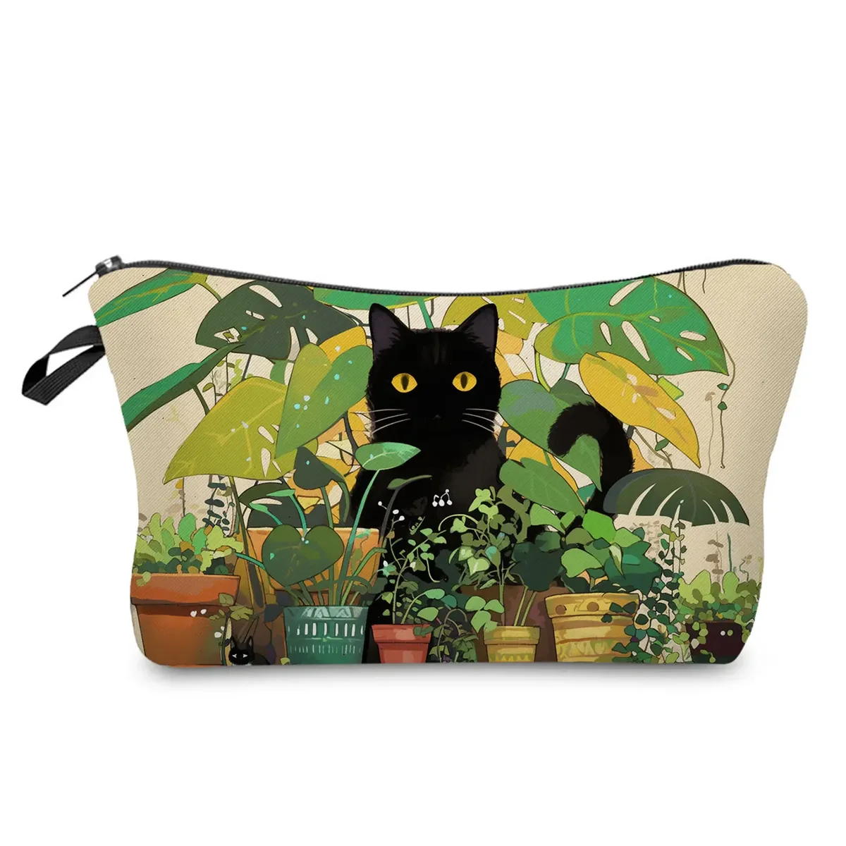 sacs de maquillage college chat noir pour femmes, sacs de rangement portables de voyage, impression d'animaux kawaii décontractés, sacs à cosmétiques double face avec fermeture éclair