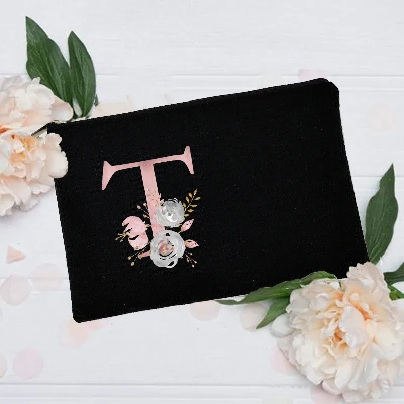 trousse de maquillage personnalisée avec nom initial, trousse à cosmétiques de mariée, pochette de toilette monogramme en toile, cadeaux pour demoiselle d'honneur, sacs de maquillage
