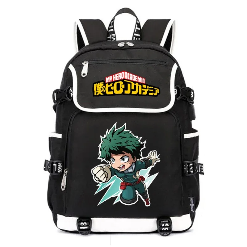 grand sac d'école anime pour femmes, sac à dos bakugou katsuki, sac à dos pour ordinateur portable avec chargeur usb, sac à dos de voyage oxford