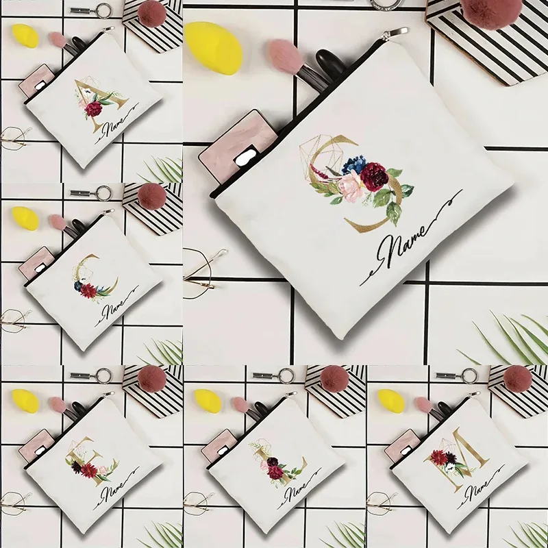 Trousse de toilette personnalisée pour femmes avec motif géométrique à motifs de roses, idéale pour les fêtes en plein air ou comme cadeau pour un professeur. Sac de rangement pour maquillage.