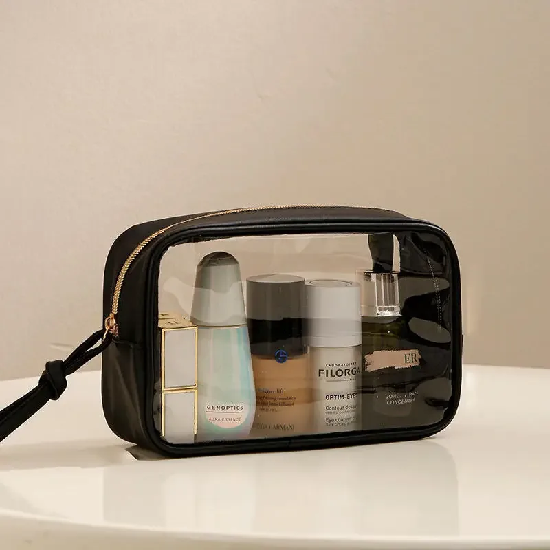 trousse de maquillage portable, grande capacité, pinceaux de maquillage, rouge à lèvres, poudre, rangement de cosmétiques de voyage, trousse de toilette, étanche, transparente