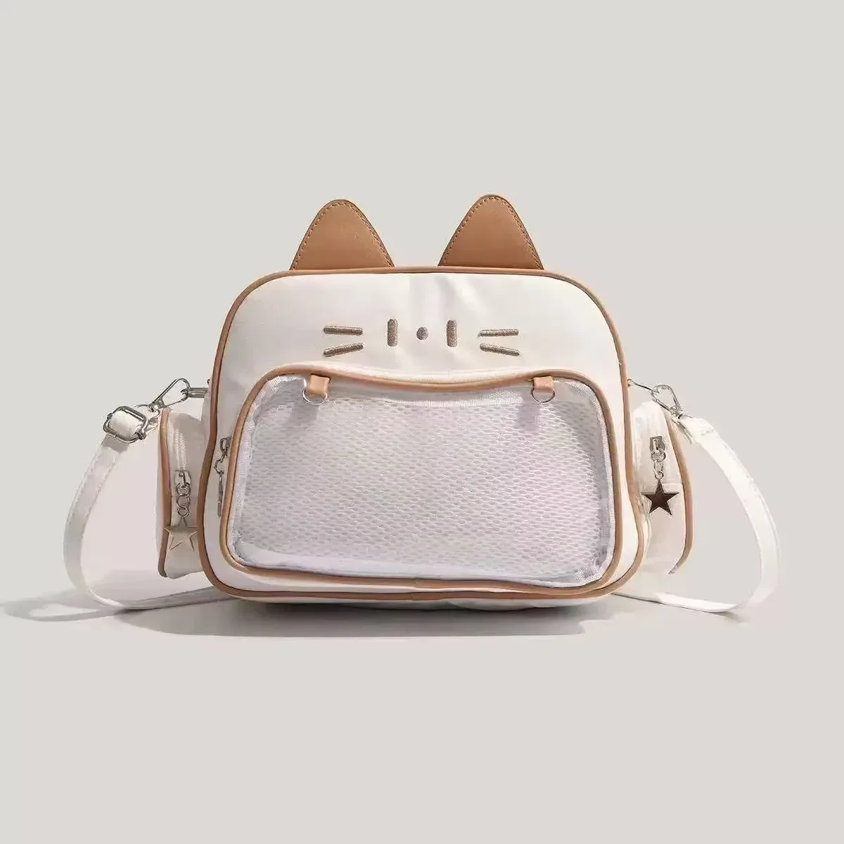 sac à dos chat argenté du japon y2k, sac d'école ita pour adolescent mignon, sac de voyage à poche transparente pour filles douces, femmes et garçons