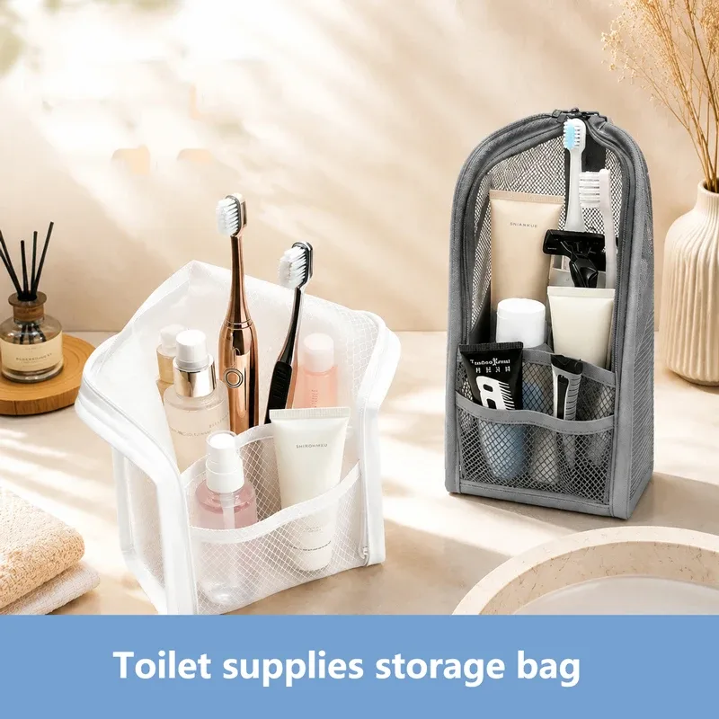 sac de rangement portable pour articles de toilette pour les voyages et les déplacements professionnels - trousse de toilette avec couvercle en maille pour sac à maquillage vertical