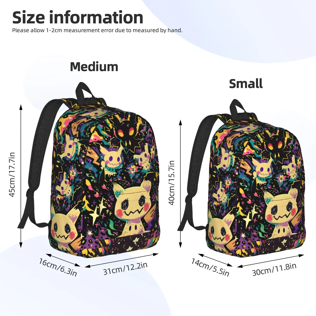 sac à dos tendance pokemon mimikyu à pois, style collage, mochilas, sac à dos décontracté pour le camping, robuste, à bandoulière