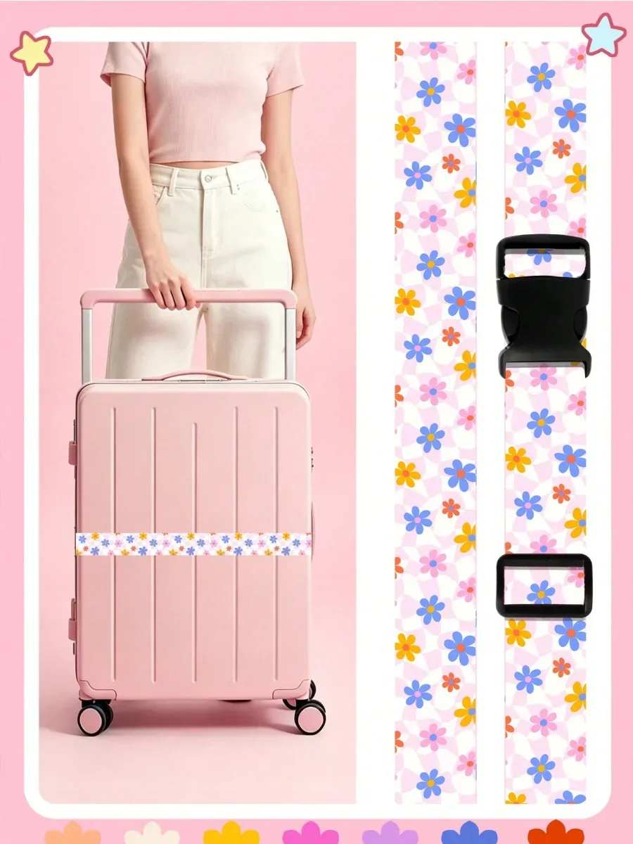 sangle de bagage réglable pour valise, ceinture de voyage à imprimé mignon avec boucle, sangle de fixation souple en tissu anti-déchirure pour valise