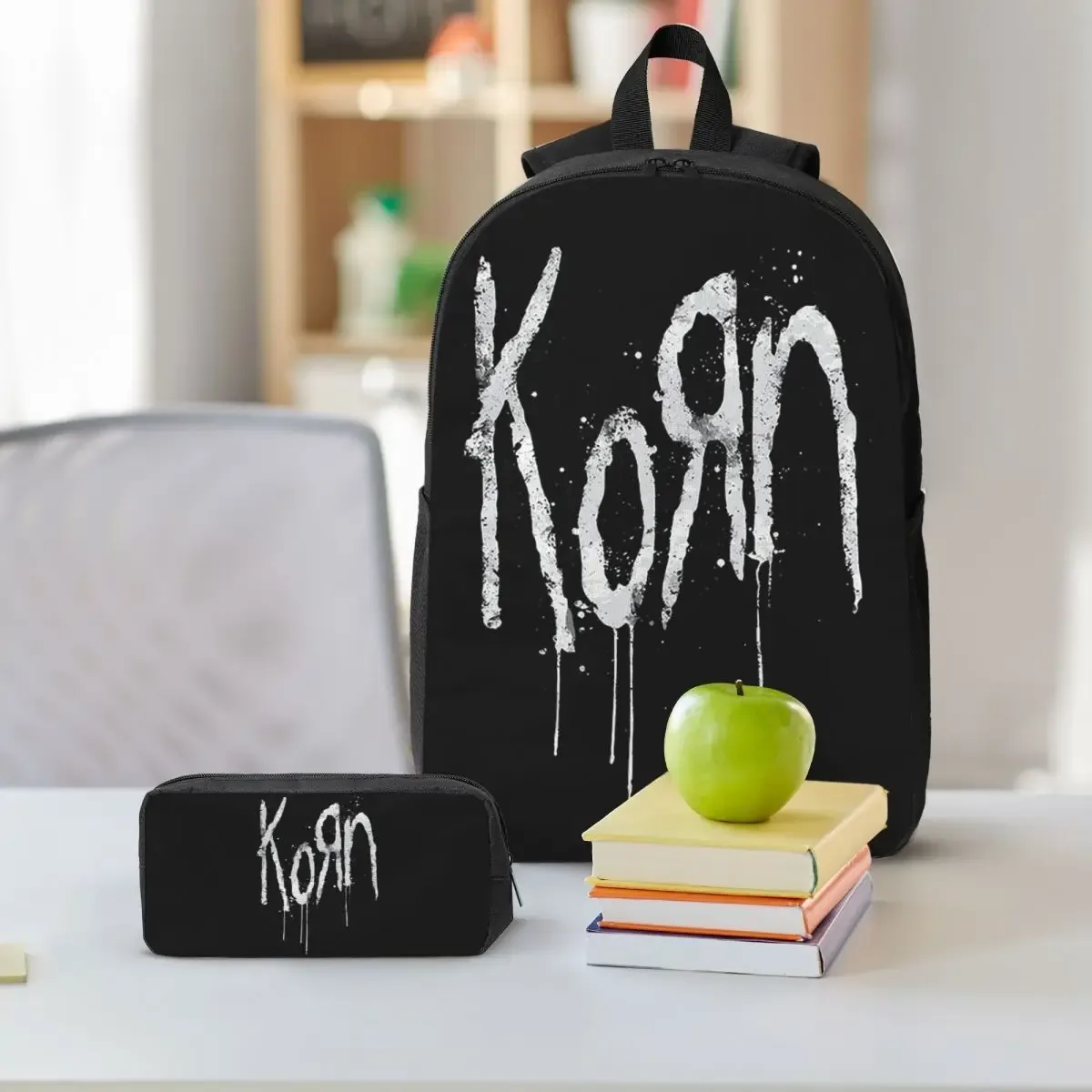 sac à dos korn band rock metal music, sac à livres pour étudiants, sac d'école, sacs à bandoulière, 3 pièces, sac à déjeuner isotherme, trousse à crayons