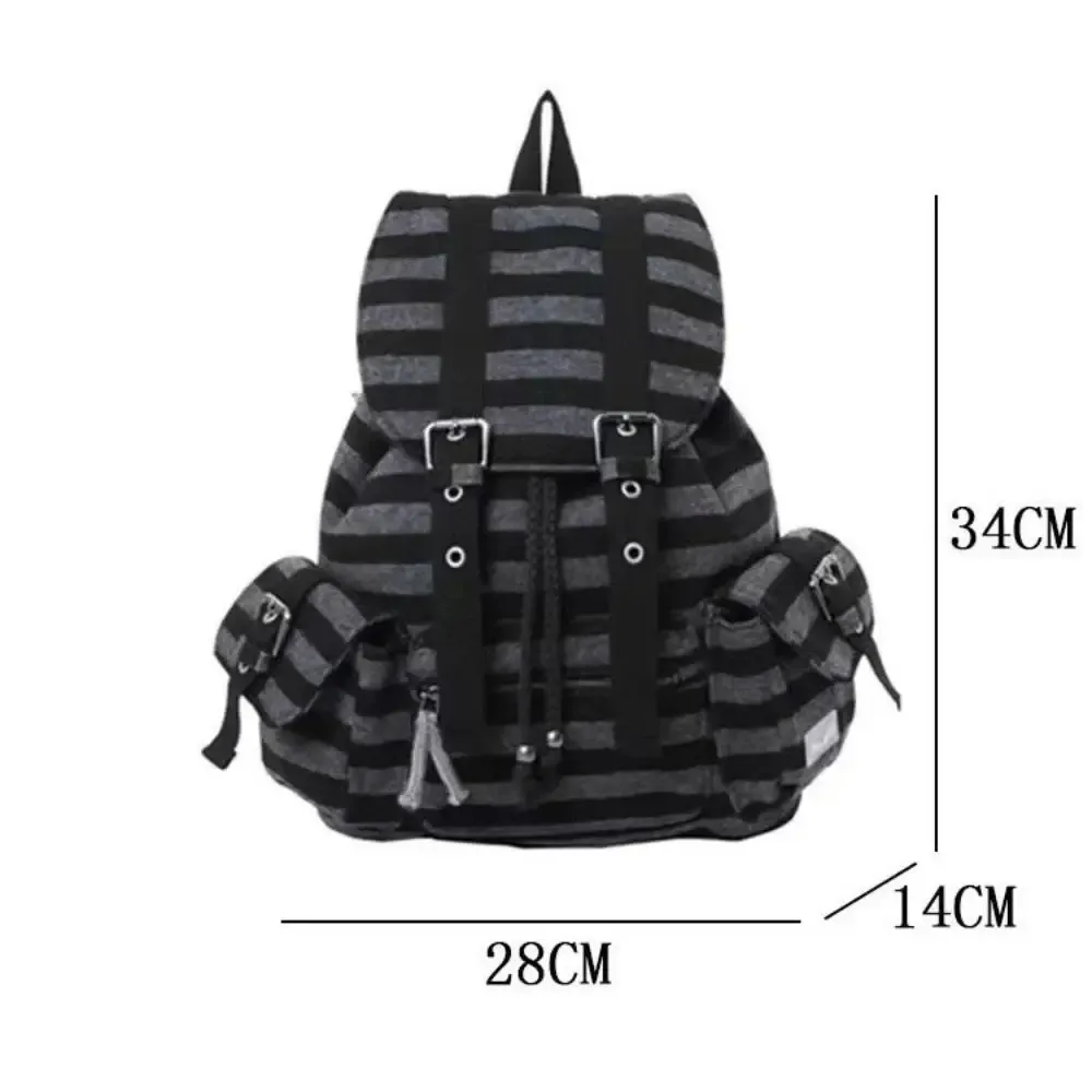 sacs à dos décontractés de style coréen, sacs à livres à rayures plates avec cordon de serrage, fourre-tout doux de grande capacité unisexe