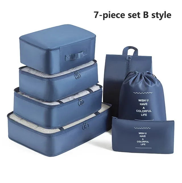 sacs de rangement pour organisateur de voyage, 7 pièces, cube de garde-robe, valise, ensemble de cubes d'emballage, bagages, vêtements, pochette à chaussures pliante