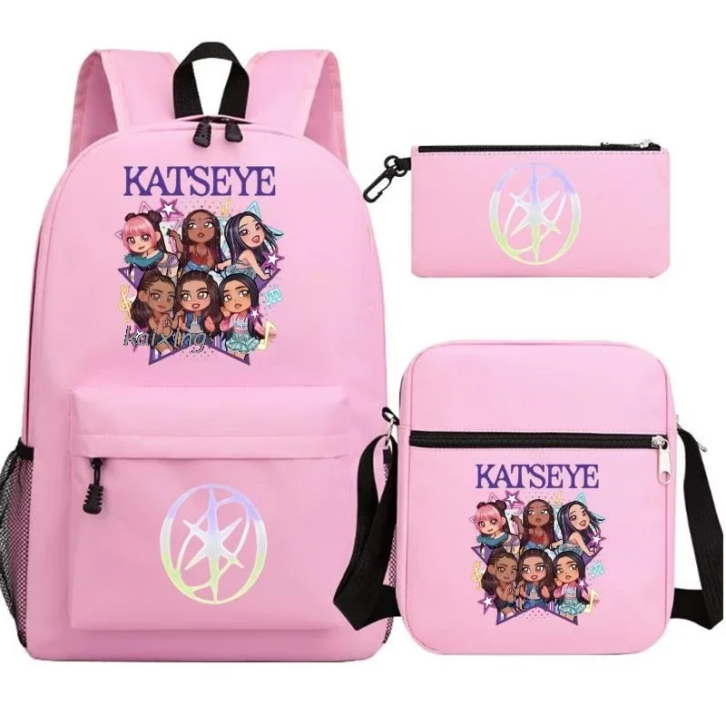 katseye chaud drôle impression sac à dos pour filles garçons étudiant pour adolescent enfants sac à dos cartable sac d'école décontracté 3 pièces/ensembles