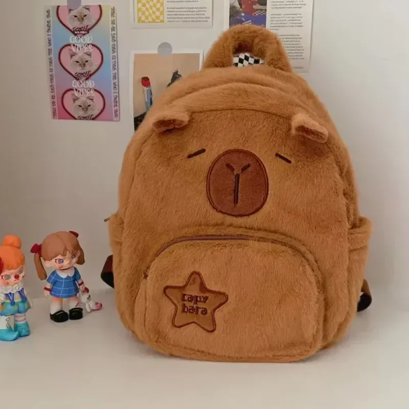 sac à dos en peluche mignon pour femmes, polyvalent, dessin animé drôle, capybara, fourre-tout de grande capacité, nouveau style, sac à dos de voyage décontracté