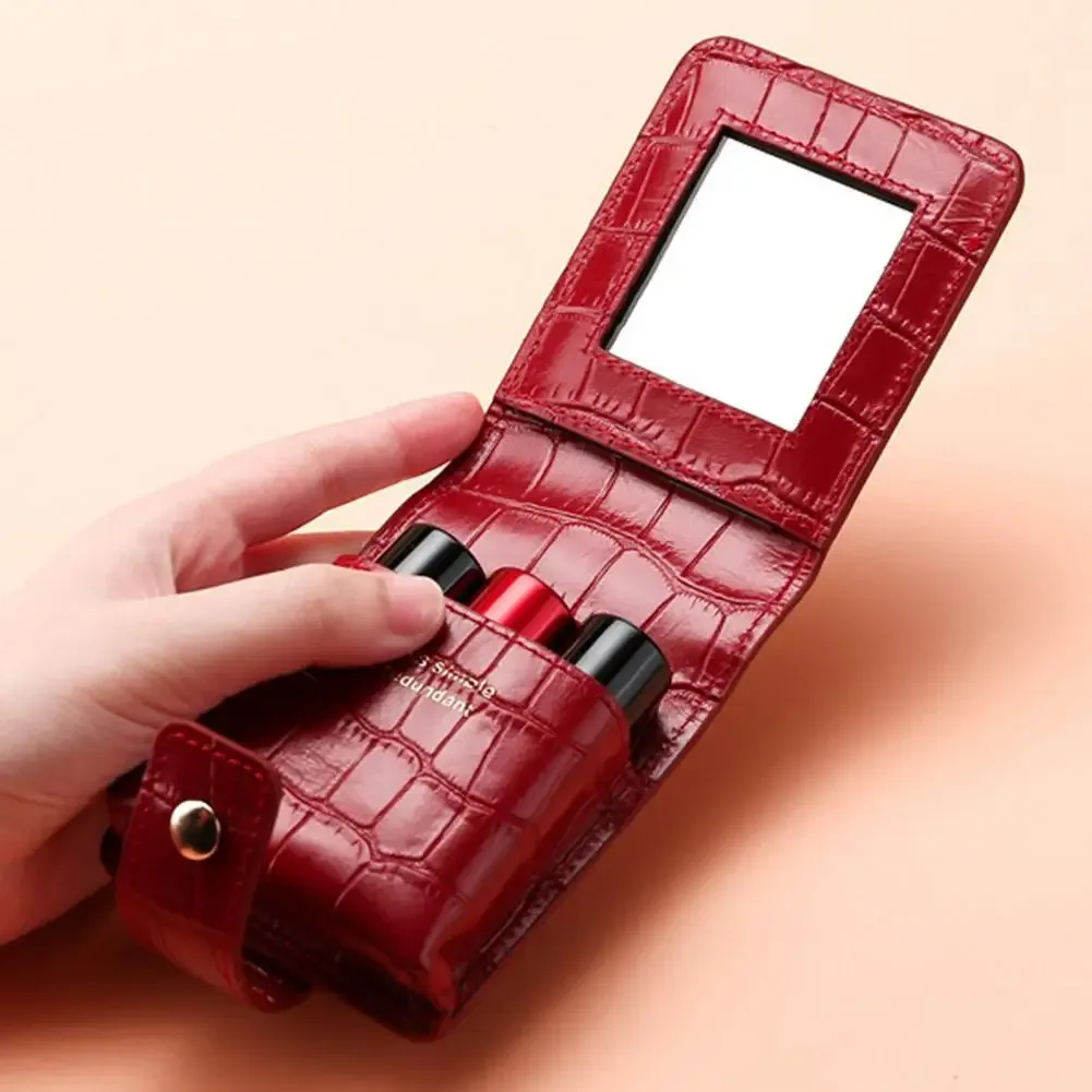 étui à rouge à lèvres en pu avec miroir, porte-rouge à lèvres, trousse de maquillage de voyage, sac organisateur, mini pochette à rouge à lèvres portable pour femmes