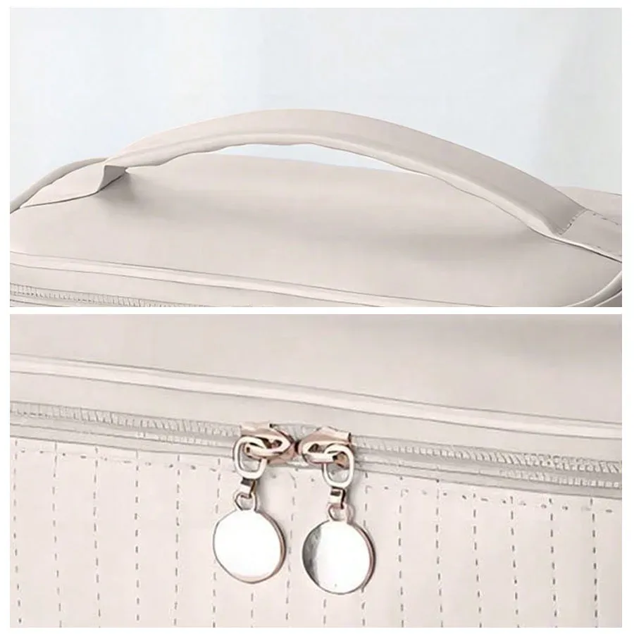 nouvelle trousse de maquillage portable de grande capacité en cuir pu de couleur unie pour femmes, sac de toilette de voyage, organisateur de cosmétiques