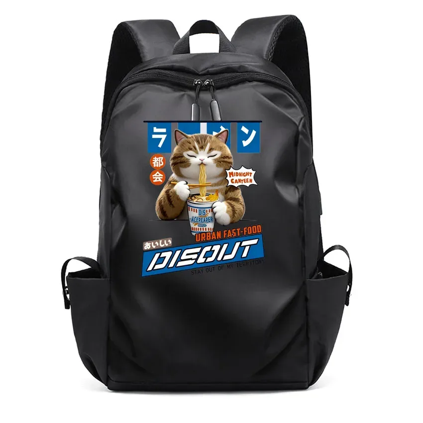 ordinateur portable usb sac à dos sac d'école drôle dessin animé ramen chat motif imprimé sac à dos sac à dos hommes femmes loisirs sac à dos
