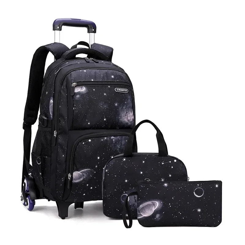 sac d'école enfants sac à dos roulant pour garçon sac à dos à roulettes sac d'école avec roues chariot bookbag bagage à main avec sac à déjeuner