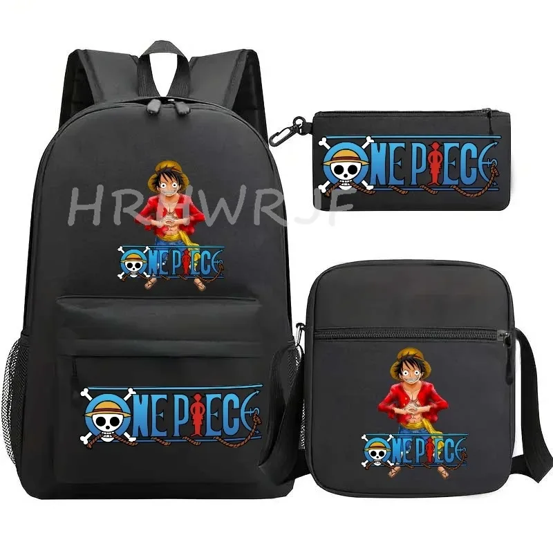 sac à dos anime one piece monkey d. luffy, grande capacité, décontracté, pour étudiants, sac d'école, 3 pièces, léger, pour femmes et hommes, voyage, mochilas décontractées