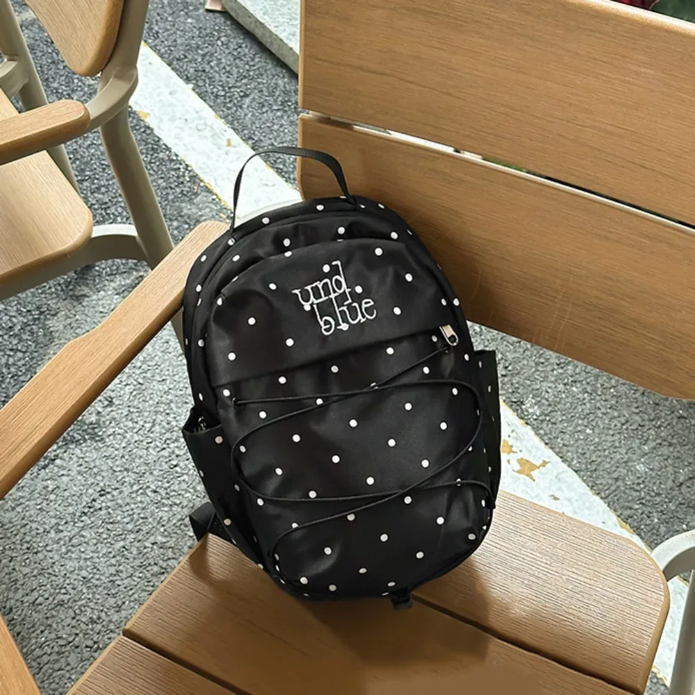 sac à dos mignon à pois style y2k millennial en nylon avec cordon de serrage, durable, léger, pour étudiants et trajets quotidiens