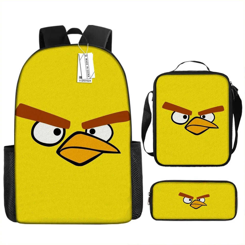 sacs d'école de luxe originaux et cool avec impression 3d angry birds, 3 pièces/ensemble, sac à dos pour ordinateur portable, sac à déjeuner, trousse à crayons