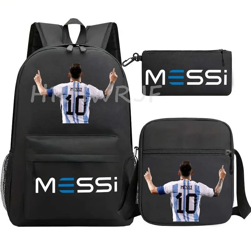sac à dos de football messi imprimé, grande capacité, sacs d'école avec étui à stylos décontracté, sac à bandoulière, sac de sport no 10, sacs de voyage pour femmes et hommes