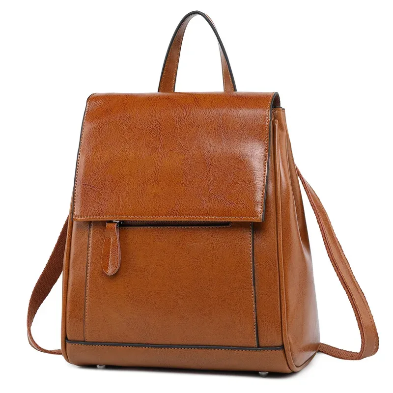 Sac à dos en cuir véritable sac à dos pour femmes école sacs à bandoulière voyage huile cire peau de vache femme sac à dos sac à bandoulière