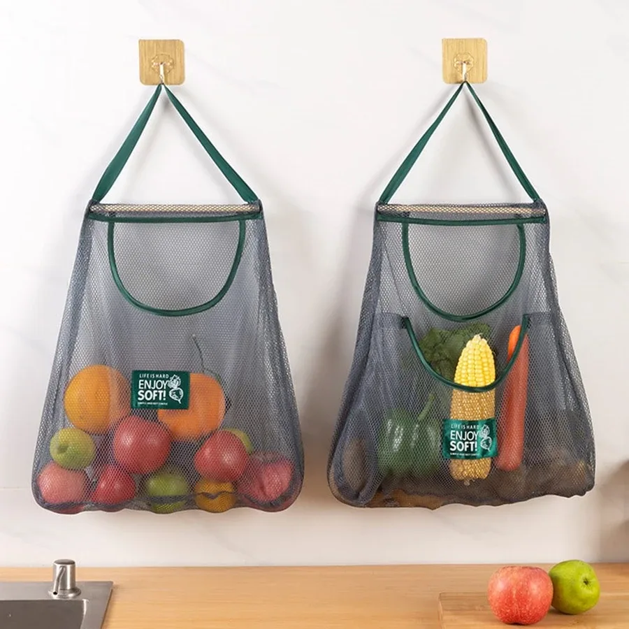 sac de rangement de cuisine portable de grande capacité, sac en maille de fruits et légumes ménagers, organisateur de salle de rangement mural, sacs suspendus