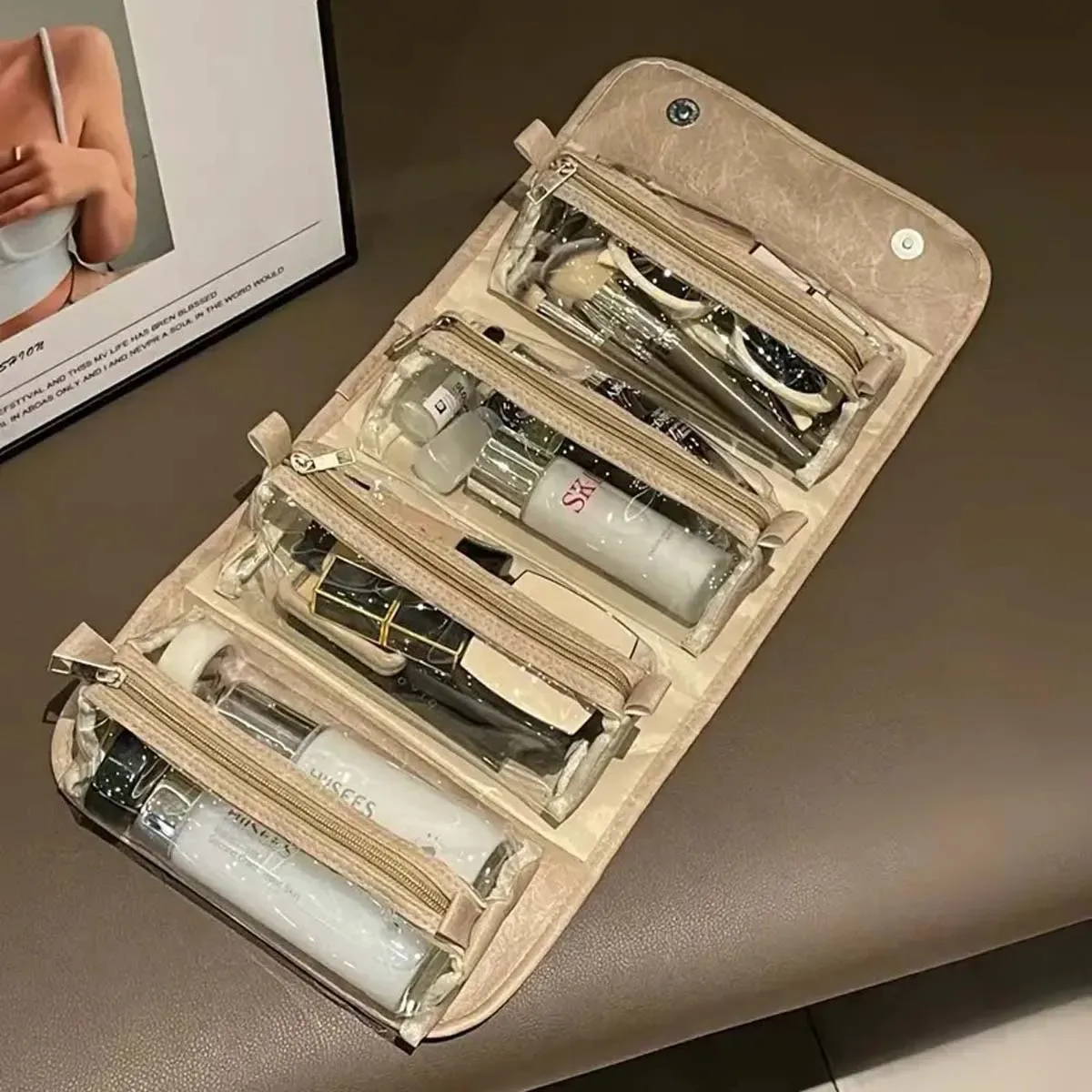nouvelle trousse de maquillage grande capacité, détachable et pliable pour femmes, idéale pour le transport, les voyages et une utilisation portable.