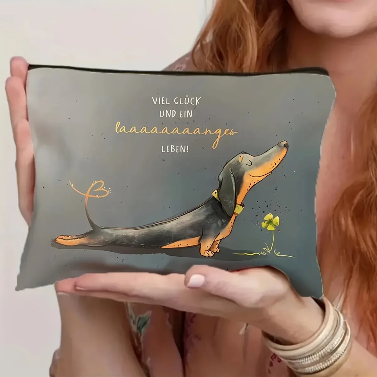 un joli sac de maquillage teckel-sac de maquillage portable multifonctionnel de grande capacité, petit sac de rangement à fermeture éclair de voyage parfait