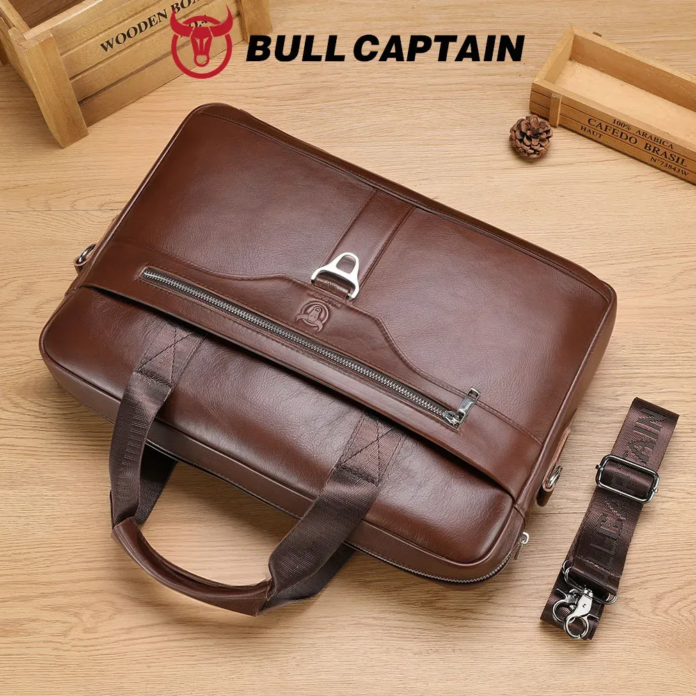 bullcaptain sac à main en cuir véritable pour homme, sac d'affaires vintage pour ordinateur portable, sac messager grande capacité, sac à bandoulière pour le travail