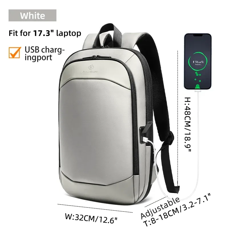 heroic knight sac à dos de voyage pour hommes étanche 17.3 "bagage à main sac à dos pour ordinateur portable mince extensible ykk trajet d'affaires mochila