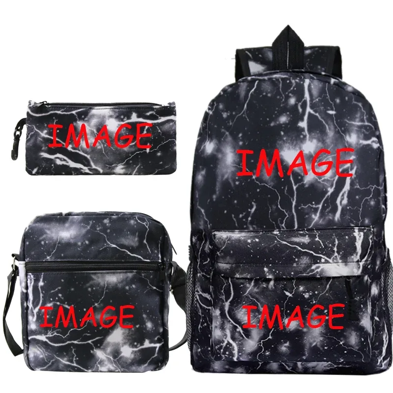 bricolage sac à dos livraison directe client sac à dos étudiant cartable 3 pièces/ensembles sacs à bandoulière logo personnalisé sacs hommes livre sacs mochila