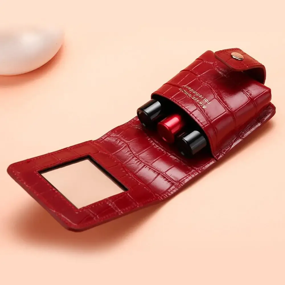 étui à rouge à lèvres en pu avec miroir, porte-rouge à lèvres, trousse de maquillage de voyage, sac organisateur, mini pochette à rouge à lèvres portable pour femmes