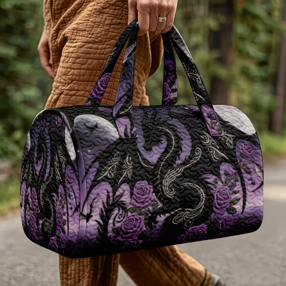sac de voyage matelassé de grande capacité, motif dragon gothique romantique violet, pour les vacances