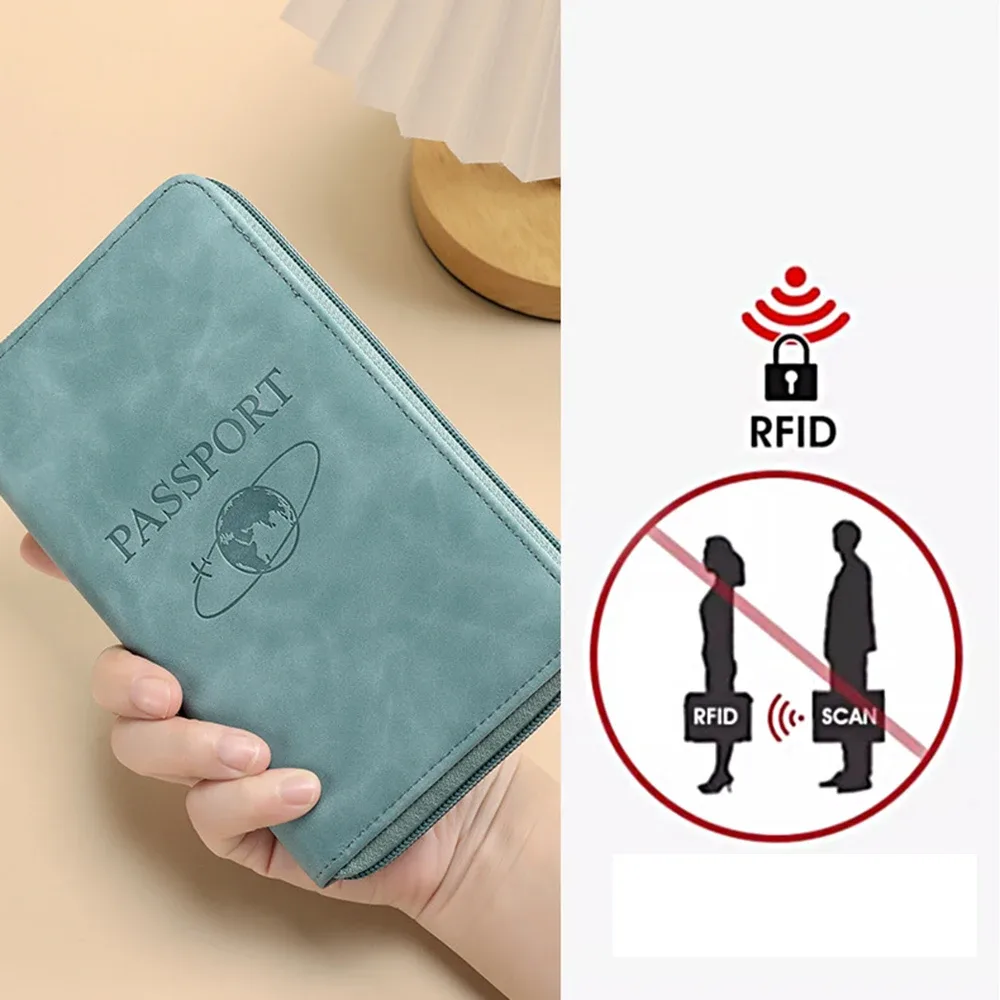 porte-passeport à fermeture éclair rfid, pince pour billets, léger, pour voyage, carte d'embarquement, paquet de certificat, portefeuille, blocage, étui pour passeport, cadeau