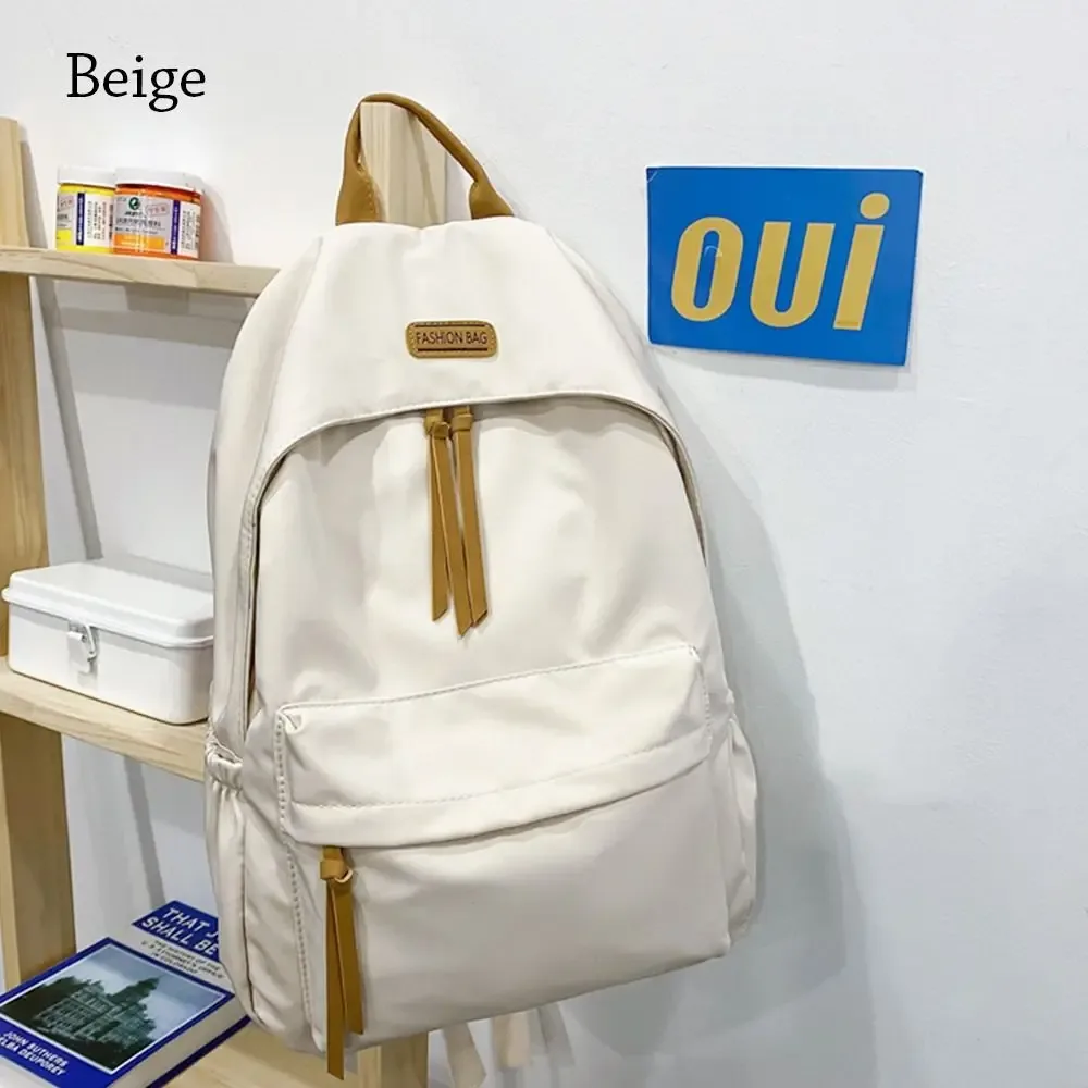 sac à dos scolaire en nylon de grande capacité, couleur unie, pour étudiants