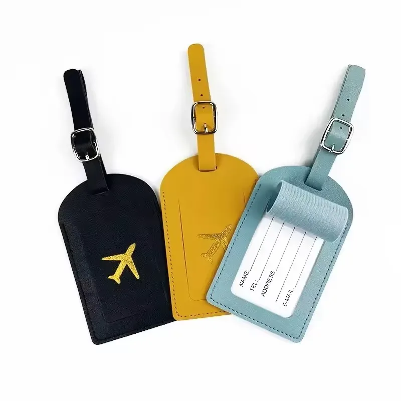 nouveau porte-étiquette en cuir estampé pour bagages d'affaires, étiquette d'adresse pour valise, étiquette d'identification pour cartable, clip pour nom et adresse, accessoires de voyage