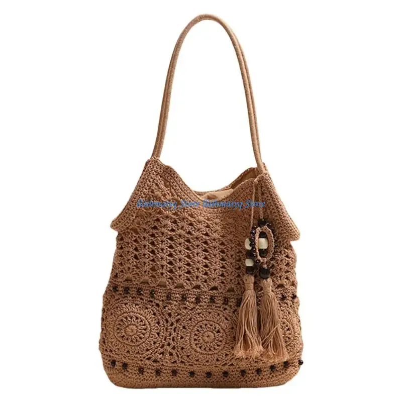 573b plage tissé élégant pour sacs à bandoulière avec des motifs crochet à main intérieur spacieux