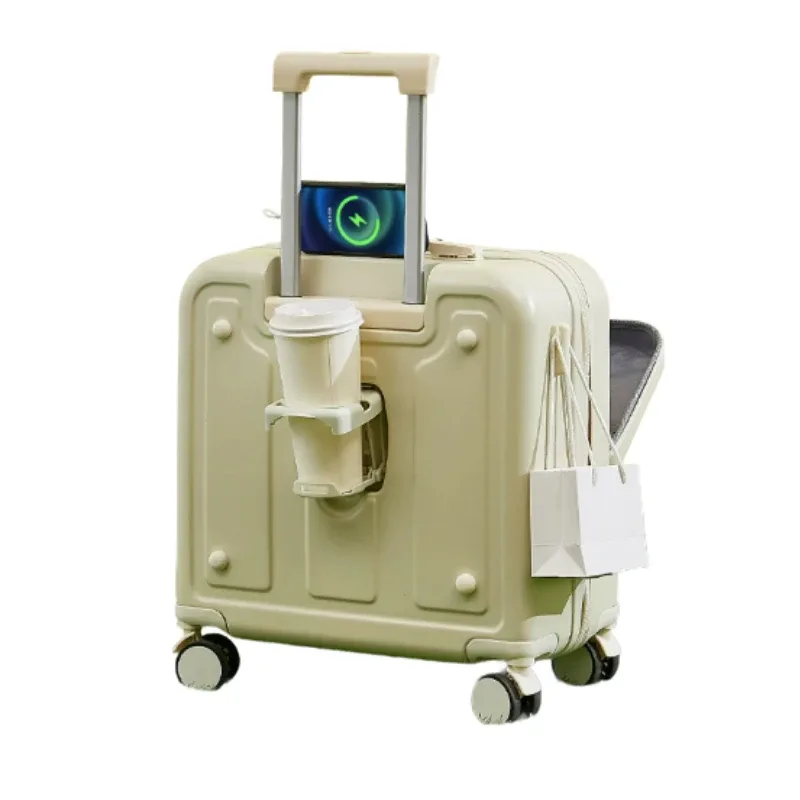 valise à bagages à ouverture frontale, sacs à main 18 pouces 20 pouces pour femmes, étui de cabine léger à coque rigide avec verrouillage par mot de passe, mignon