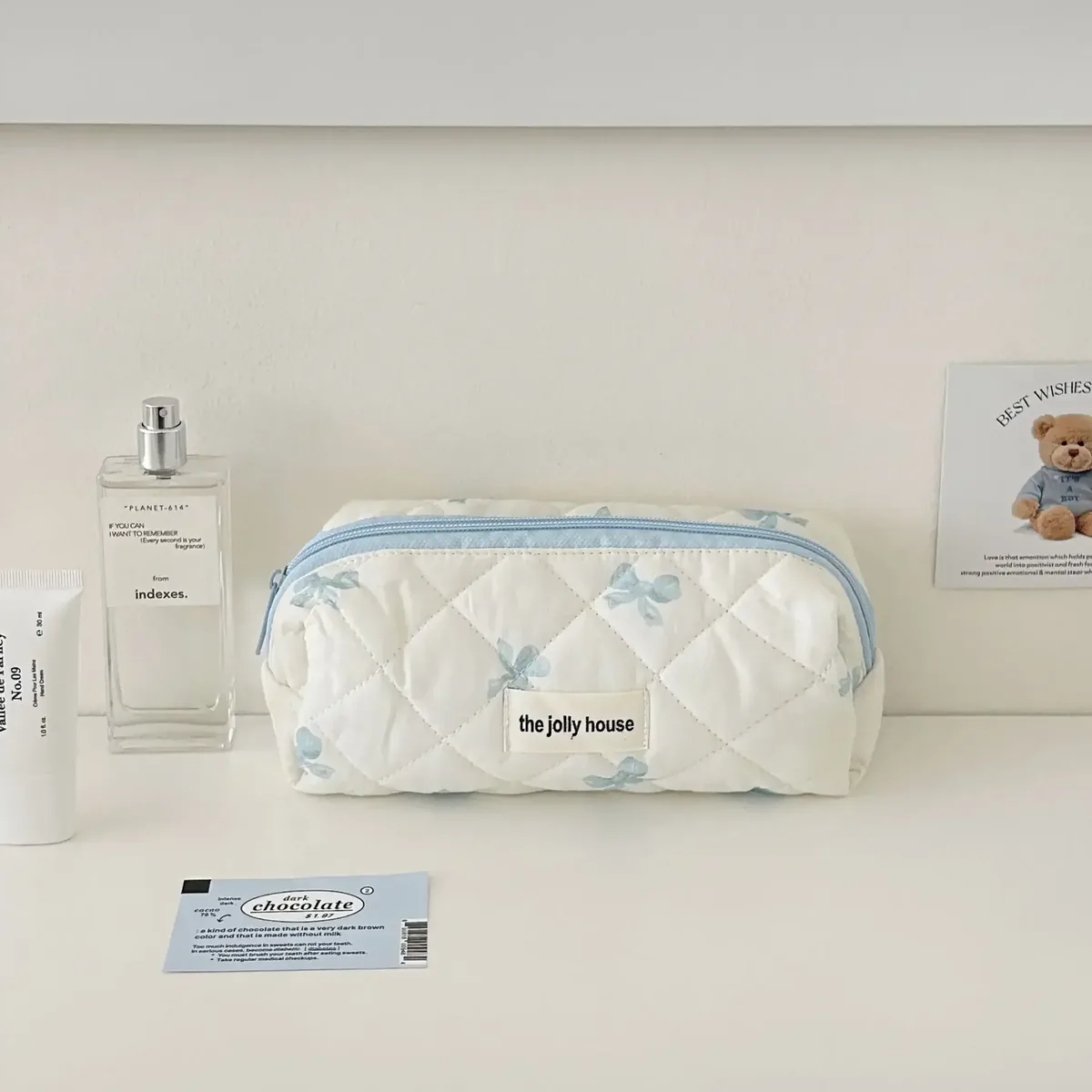 sac de maquillage coréen imprimé nœud pour femmes, trousse à cosmétiques portable de grande capacité pour articles de toilette de voyage, sac de rangement de cosmétiques