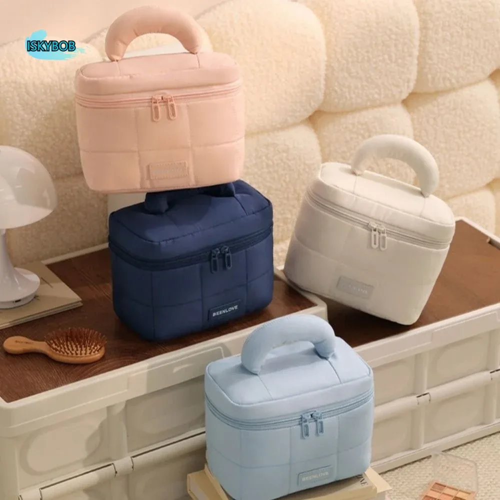 Sac à cosmétiques de grande capacité pour femmes, sac de toilette de voyage multi-poches, étui à cosmétiques imperméable de couleur unie