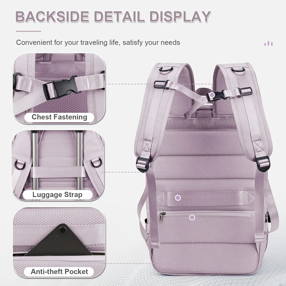 sac à dos de voyage imperméable de grande capacité avec compartiment à chaussures indépendant, rangement multi-compartiments et multi-couches, minimaliste a