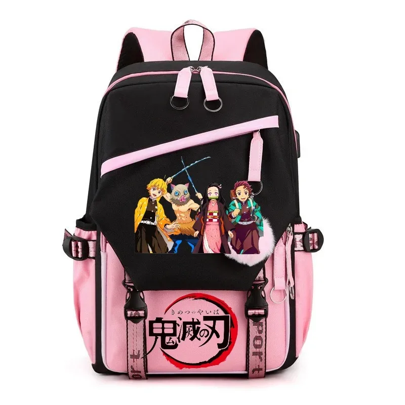 sac à dos demon slayer nezuko kamado, sac à dos patchwork de grande capacité pour femmes et hommes, sac à dos de voyage, de sport, décontracté, pour adolescents, sac d'école pour ordinateur portable