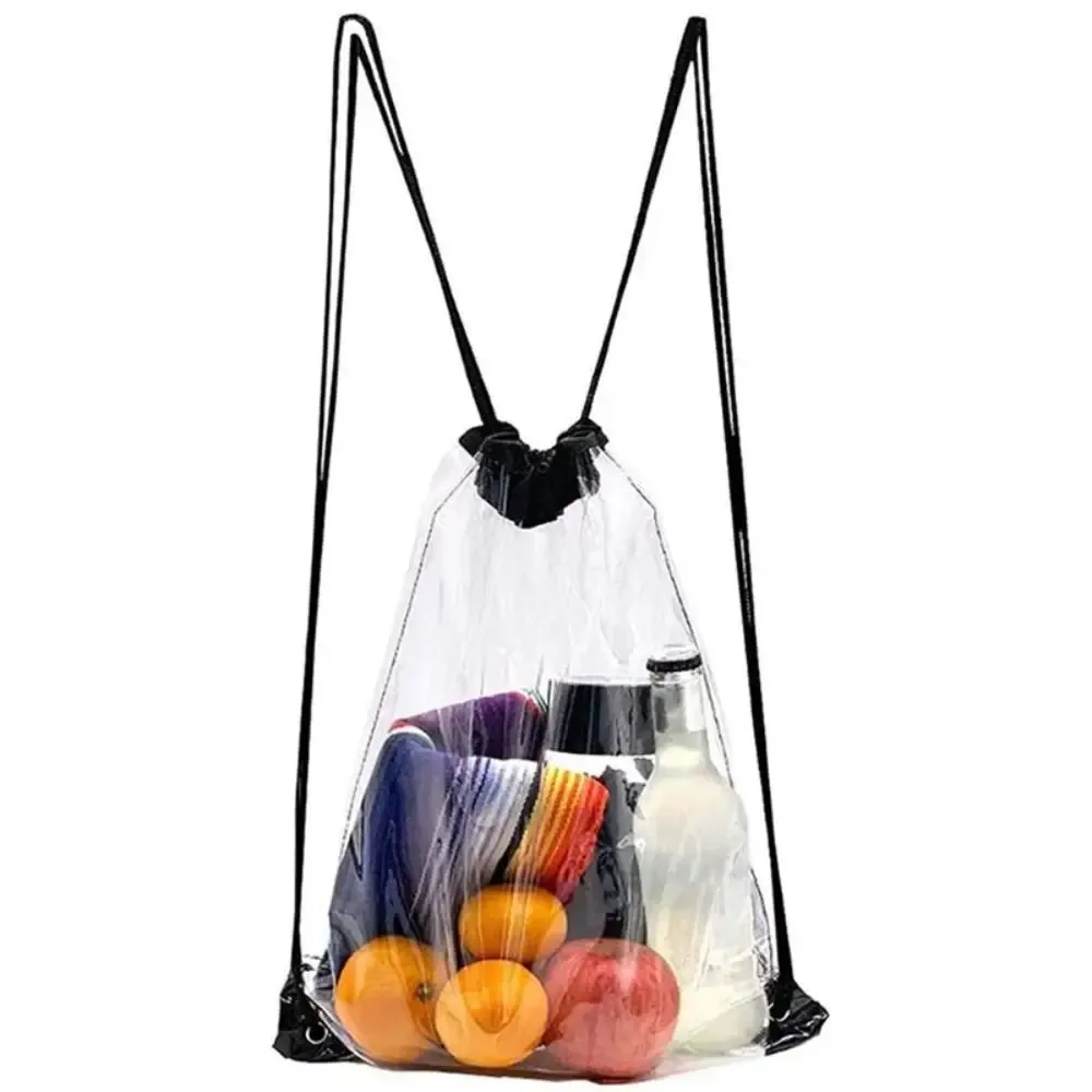 Sac à dos simple à cordon de serrage de grande capacité, sac transparent en PVC imperméable pliable, sac de voyage léger, sac de rangement, sac Jelly pour femmes