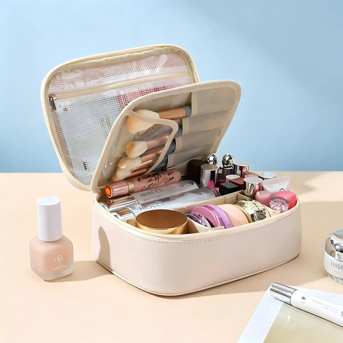 sac à cosmétiques de luxe de grande capacité pour femmes, organisateur de maquillage de voyage portable, sac de rangement de toilette étanche pour voyage et vacances