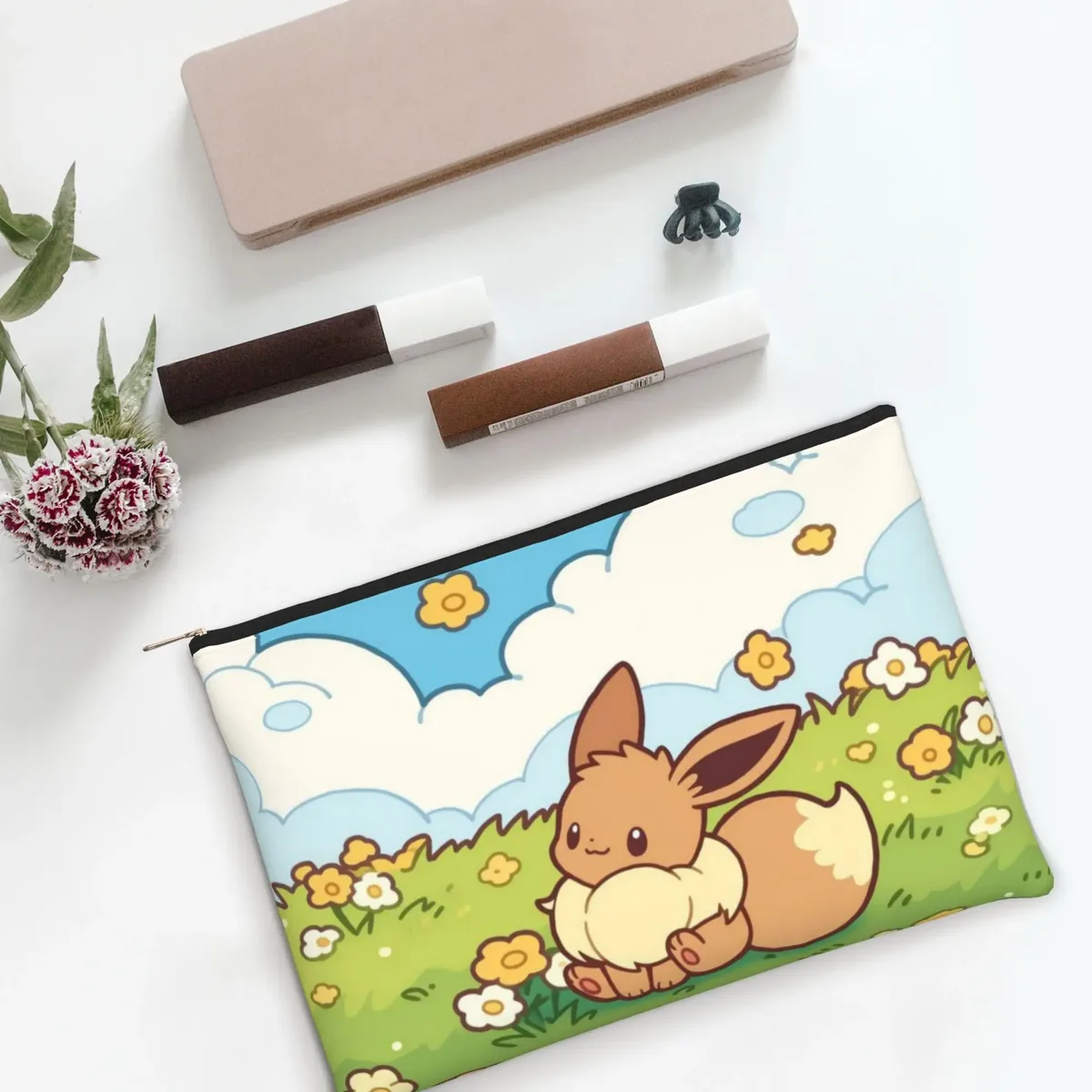 sac pliable mignon pokemon, trousse de maquillage eeveelution, trousse de toilette avec fermeture éclair, pochette cosmétique