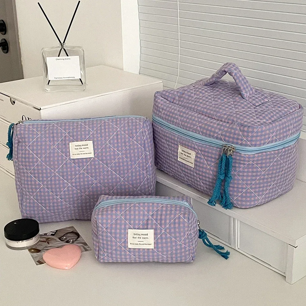 2025 nouveau 3 sacs ensemble femmes sac de maquillage grande capacité cosmétique toilette pochette de rangement sac à main maquillage carré fermeture éclair Quilting sac