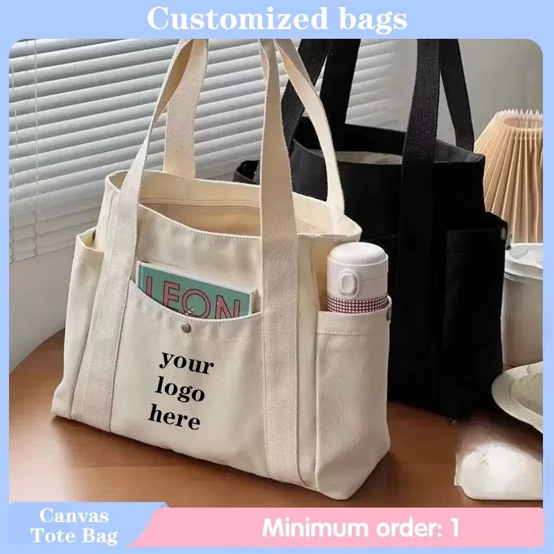 Sac fourre-tout en toile de grande capacité avec Logo personnalisé, pliable et réutilisable, pour Shopping, déplacements, polyvalent, sac à bandoulière pour étudiant littéraire