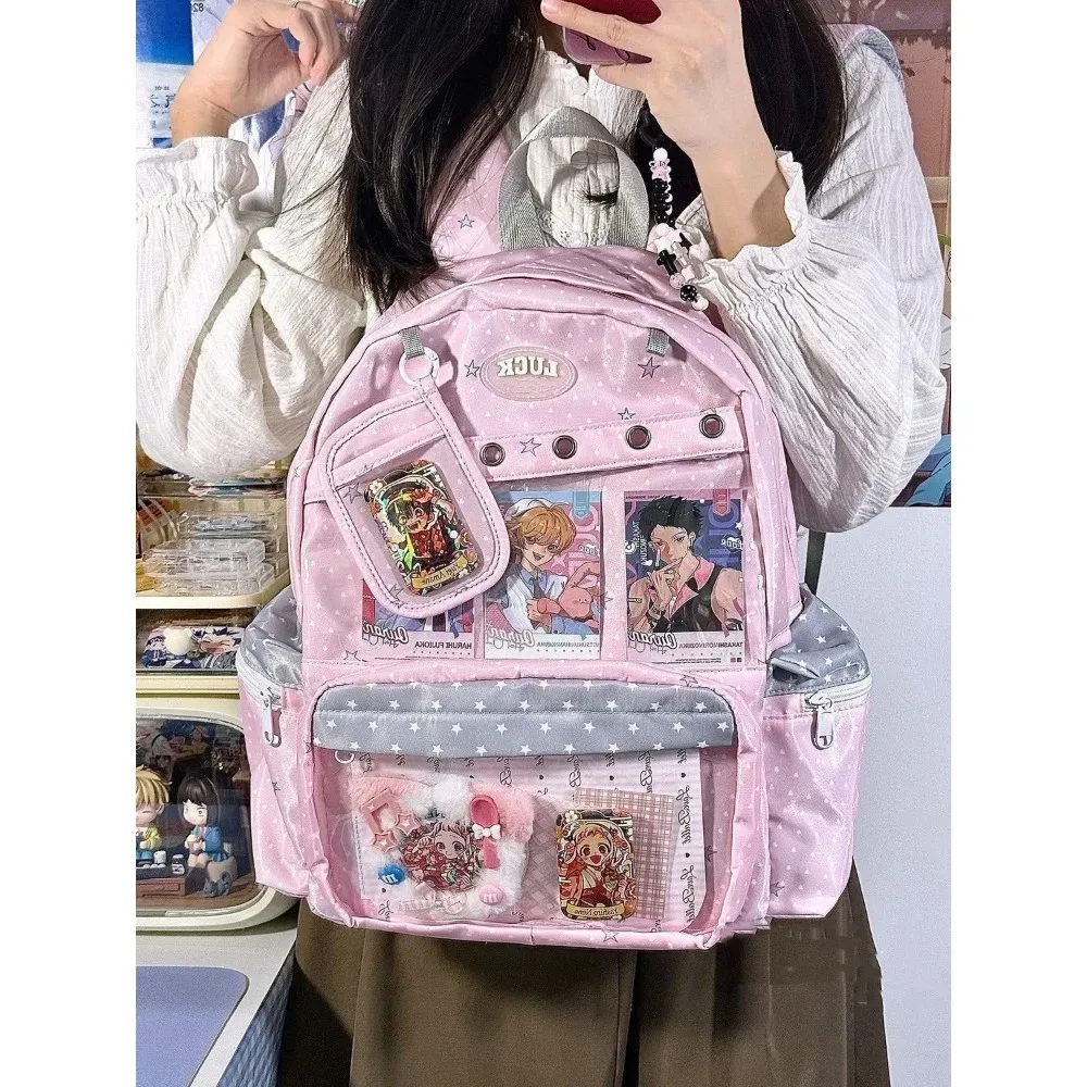 sac à dos polyvalent grande capacité harajuku y2k à pois mignon pour usage quotidien, style ulzzang ita bag, inspiré des expositions de bandes dessinées